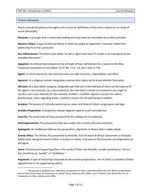 PHI 105: Introduction to Ethics Course Glossary Page 1 of 11