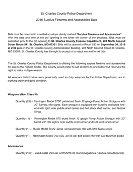 2016 Police Department Firearms Surplus Sale