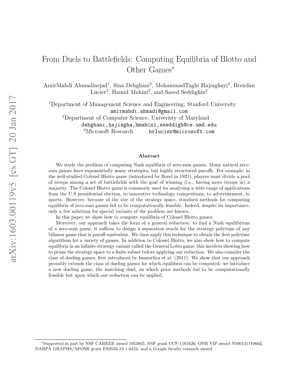 From Duels to Battefields: Computing Equilibria of Blotto and Other Games