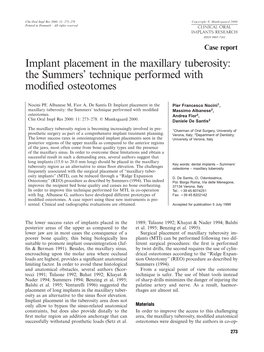Implant Placement in the Maxillary Tuberosity: the Summers’ Technique Performed with Modiﬁed Osteotomes