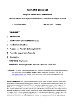 SC0TLAND 2020-2040 Major Rail Network Extensions SUMMARY