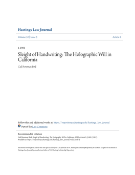 Sleight of Handwriting: the Holographic Will in California, 32 Hastings L.J