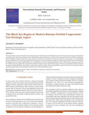 The Black Sea Region in Modern Russian-Turkish Cooperation: Geo-Strategic Aspect