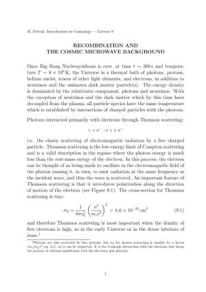 Recombination and the Cosmic Microwave Background