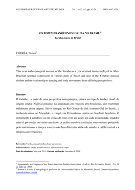 OS BIMEMBRANÓFONOS IORUBA NO BRASIL1 Yoruba