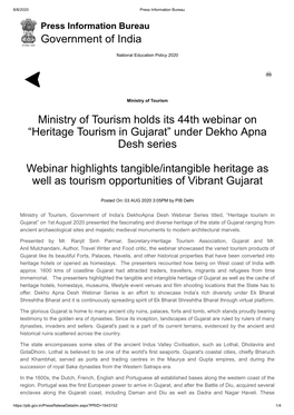 “Heritage Tourism in Gujarat” Under Dekho Apna Desh Series Webinar