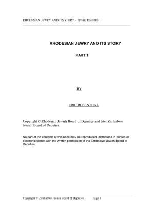 RHODESIAN JEWRY and ITS STORY – by Eric Rosenthal ______