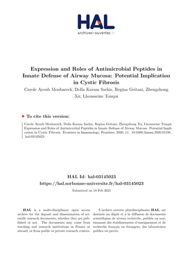 Expression and Roles of Antimicrobial Peptides in Innate Defense Of