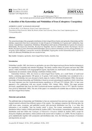 A Checklist of the Kateretidae and Nitidulidae of Iran (Coleoptera: Cucujoidea)