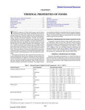 R09 SI: Thermal Properties of Foods
