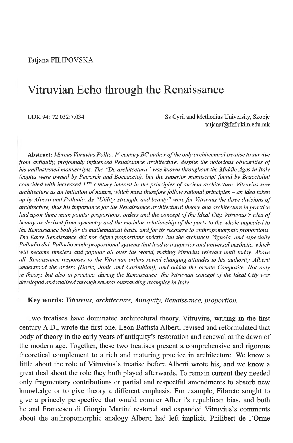 Vitruvian Echo Through the Renaissance