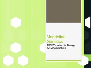 Mendelian Genetics ARC Workshop for Biology By: Miriam Schmid Agenda