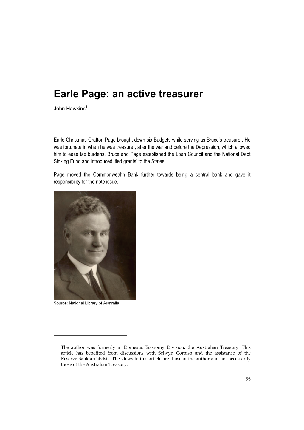 Earle Page: an Active Treasurer