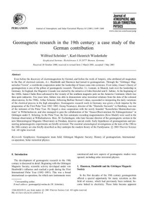 Geomagnetic Research in the 19Th Century: a Case Study of the German Contribution
