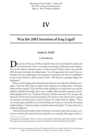 Was the 2003 Invasion of Iraq Legal?