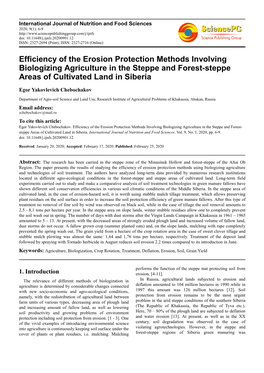 Efficiency of the Erosion Protection Methods Involving Biologizing Agriculture in the Steppe and Forest-Steppe Areas of Cultivated Land in Siberia