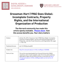 Grossman-Hart (1986) Goes Global: Incomplete Contracts, Property Rights, and the International Organization of Production