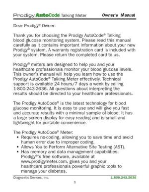 Thank You for Choosing the Prodigy Autocode® Talking Blood Glucose Monitoring System