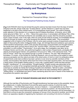 Psychometry and Thought-Transference Vol 2, No 14 Psychometry and Thought-Transference