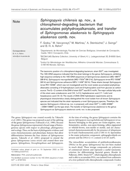 Sphingopyxis Chilensis Sp. Nov., a Chlorophenol-Degrading Bacterium