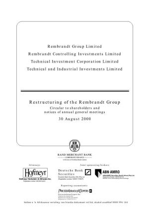 Restructuring of the Rembrandt Group Circular to Shareholders and Notices of Annual General Meetings 30 August 2000