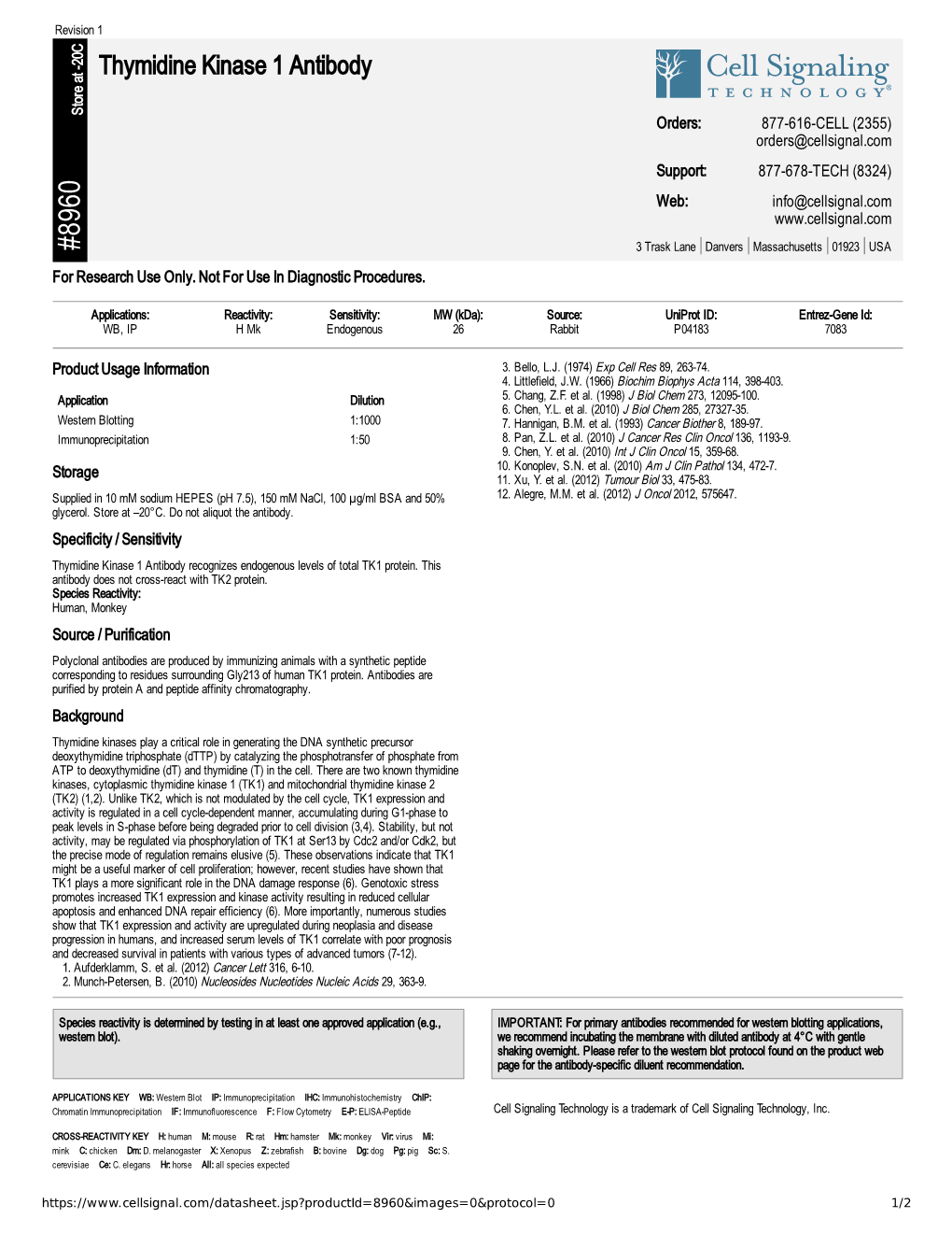 Thymidine Kinase 1 Antibody A