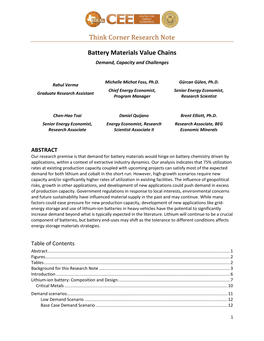Think Corner Research Note Battery Materials Value Chains