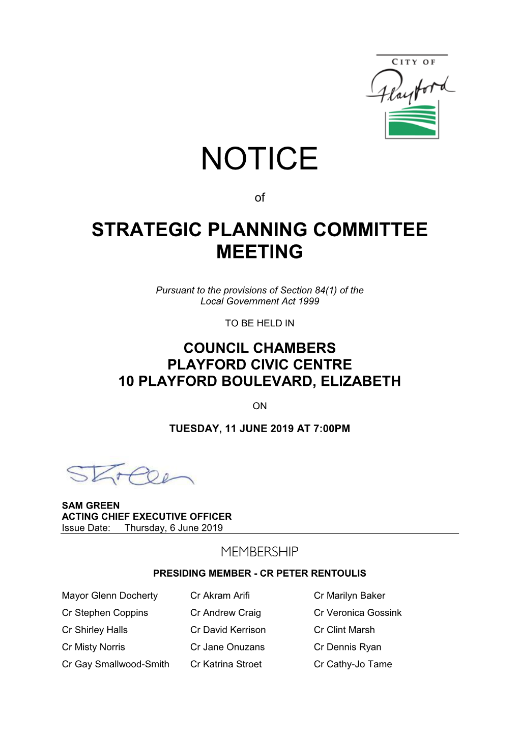 Agenda of Strategic Planning Committee