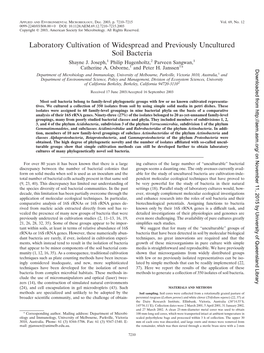 Laboratory Cultivation of Widespread and Previously Uncultured Soil Bacteria Shayne J