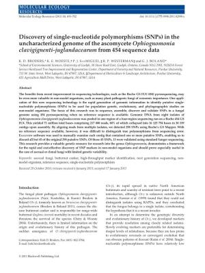 Discovery of Single-Nucleotide Polymorphisms (Snps) in the Uncharacterized Genome of the Ascomycete Ophiognomonia Clavigignenti-Juglandacearum from 454 Sequence Data