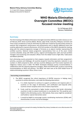 WHO Malaria Elimination Oversight Committee (MEOC) Focused Review Meeting