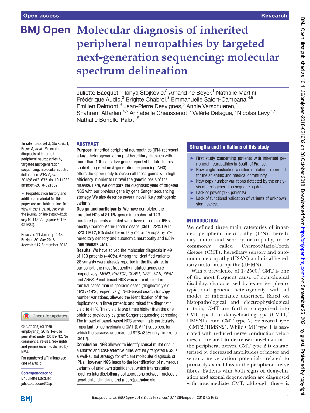 Molecular Diagnosis of Inherited Peripheral Neuropathies by Targeted Next-Generation Sequencing: Molecular Spectrum Delineation