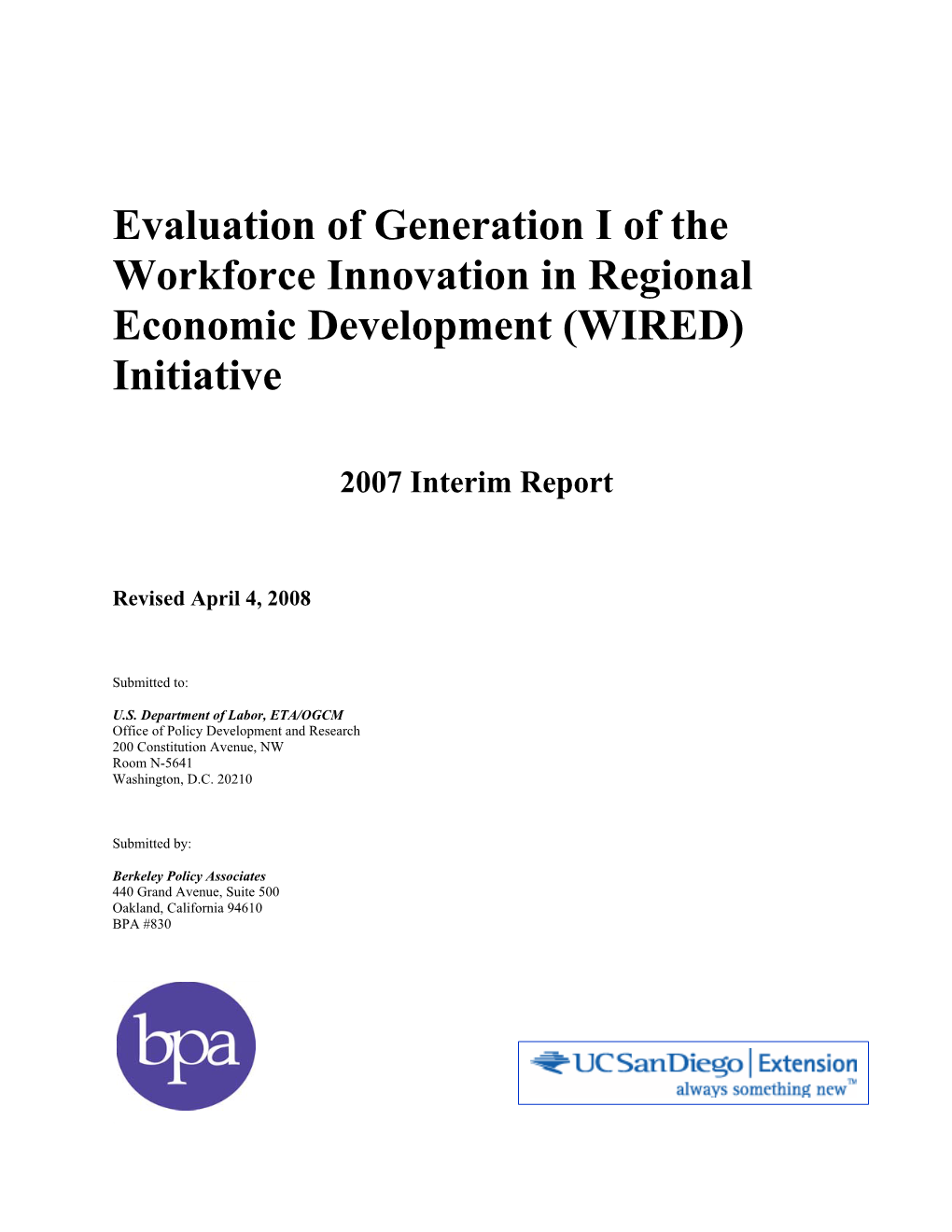 Evaluation of Generation I of the Workforce Innovation in Regional Economic Development (WIRED) Initiative