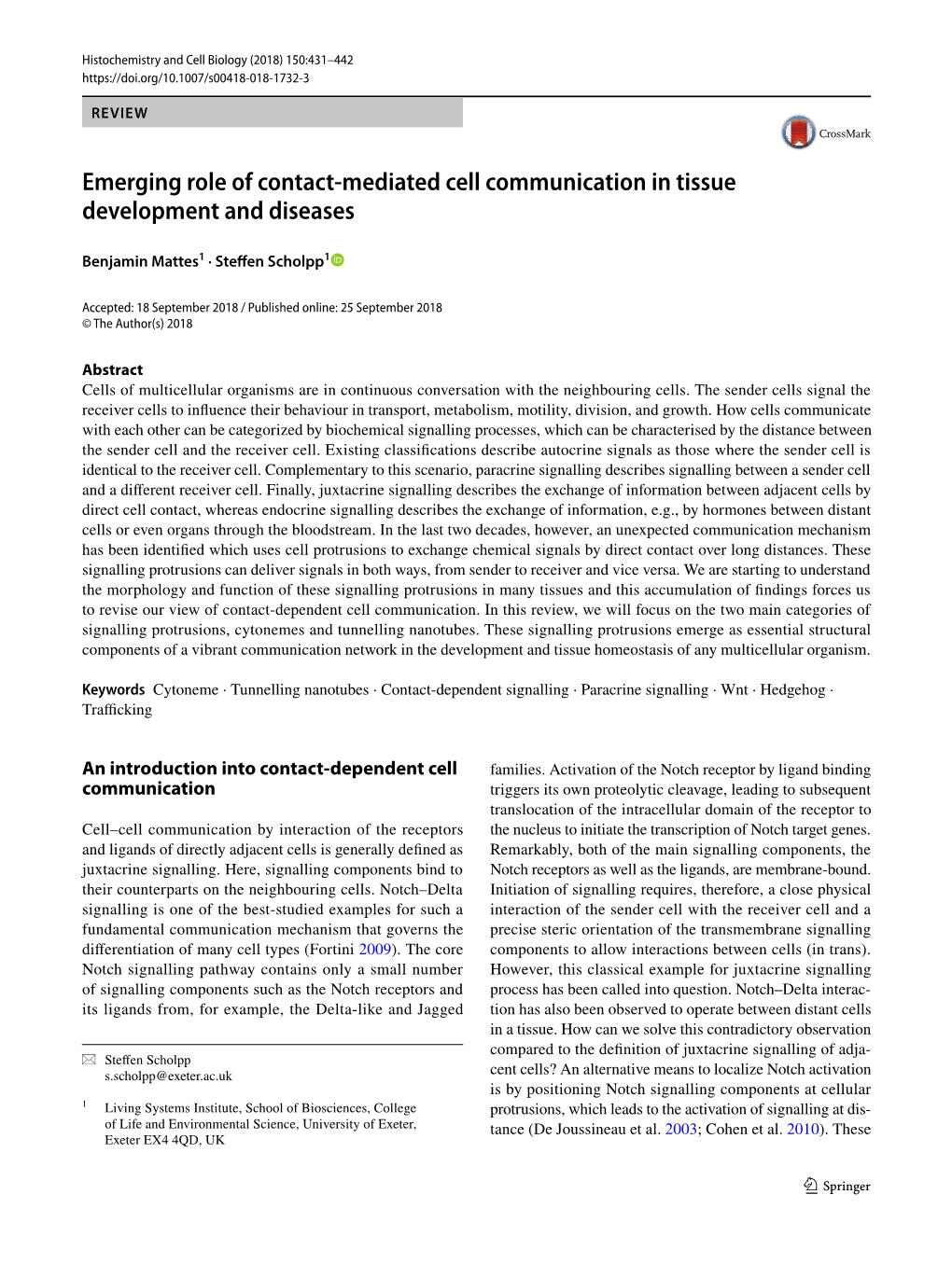 Emerging Role of Contact-Mediated Cell Communication in Tissue Development and Diseases