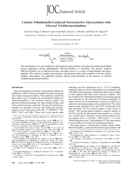 Cationic Palladium(II)-Catalyzed Stereoselective Glycosylation with Glycosyl Trichloroacetimidates