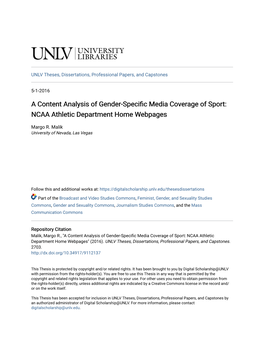 A Content Analysis of Gender-Specific Media Coverage of Sport: NCAA Athletic Department Home Webpages