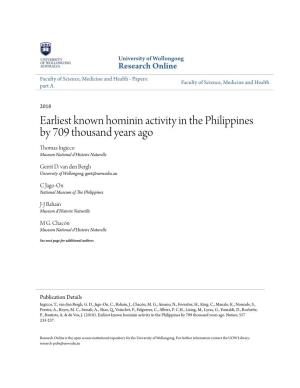 Earliest Known Hominin Activity in the Philippines by 709 Thousand Years Ago Thomas Ingicco Museum National D'histoire Naturelle