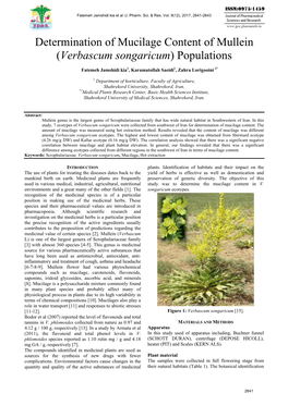 Determination of Mucilage Content of Mullein (Verbascum Songaricum) Populations