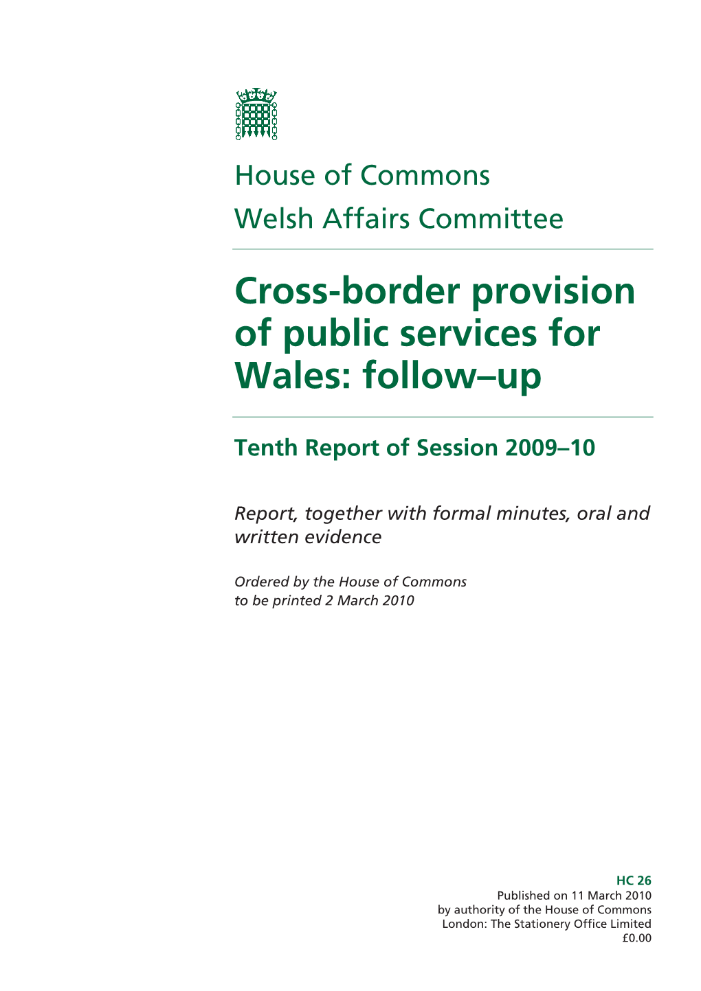 Cross-Border Provision of Public Services for Wales: Follow–Up