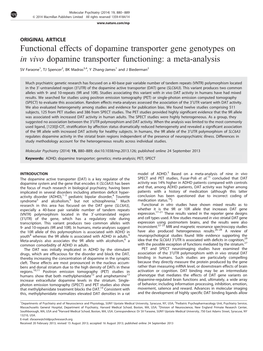 Functional Effects of Dopamine Transporter Gene Genotypes on in Vivo Dopamine Transporter Functioning: a Meta-Analysis