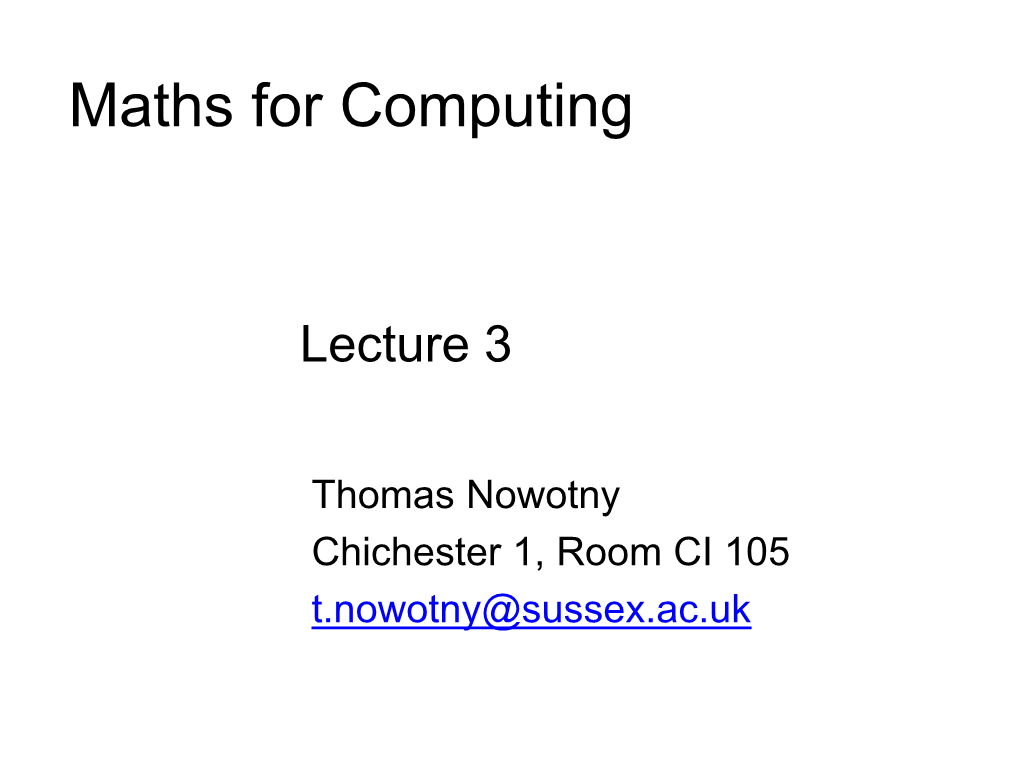 Math for Computing, Lecture 2