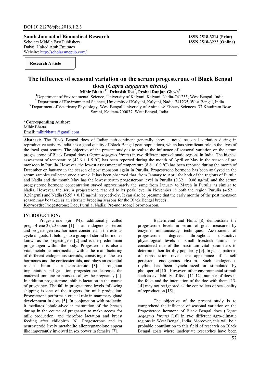 The Influence of Seasonal Variation on the Serum Progesterone of Black