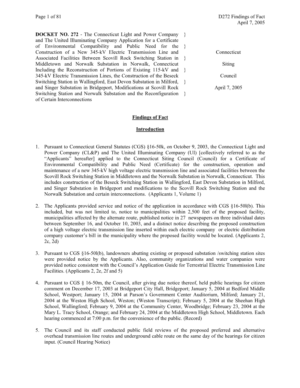 Of 81 D272 Findings of Fact April 7, 2005 DOCKET NO