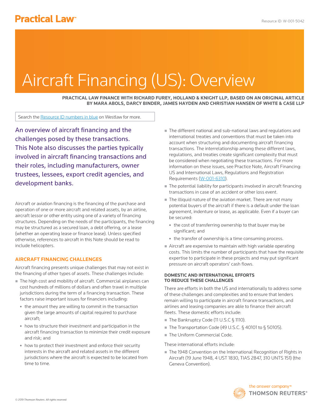 Aircraft Financing (US): Overview