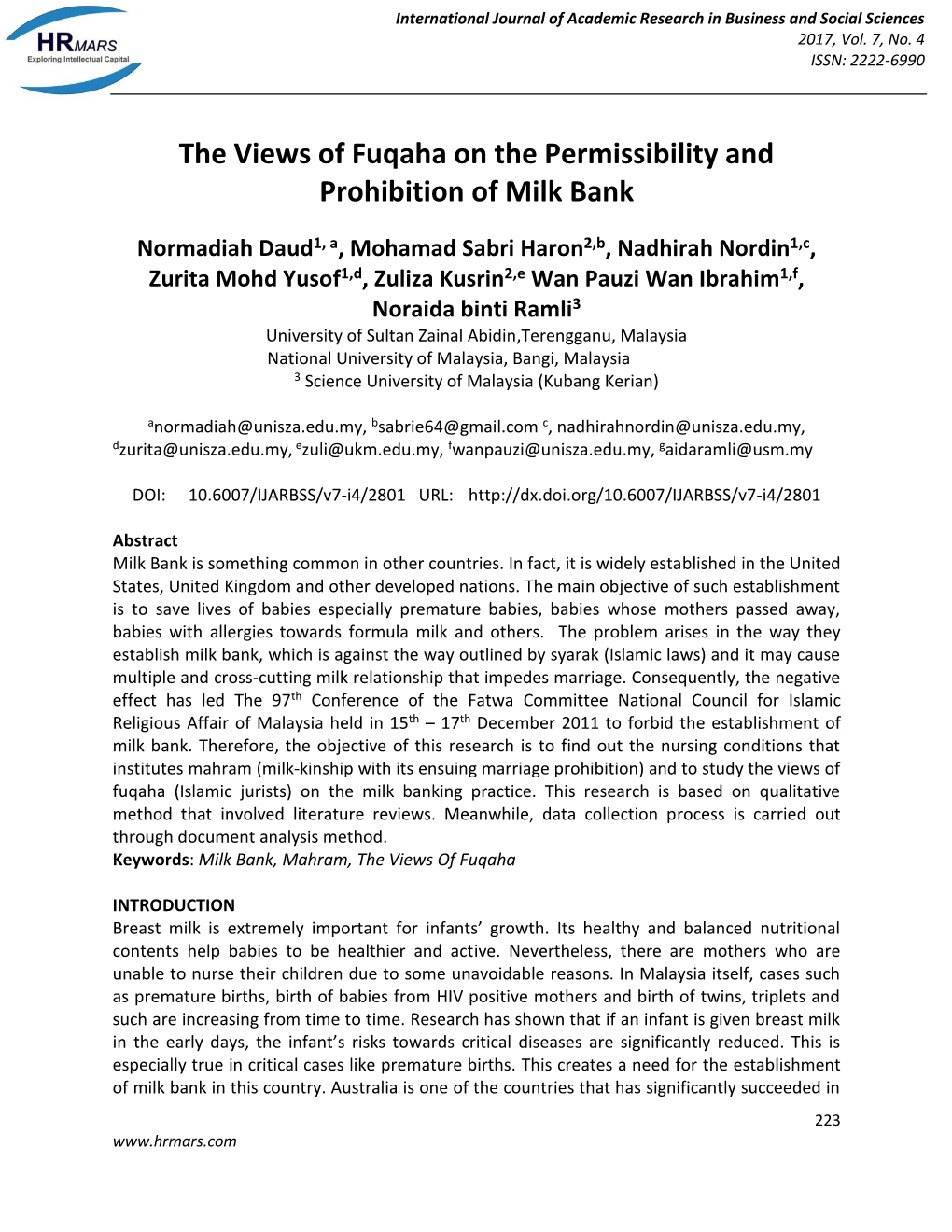 The Views of Fuqaha on the Permissibility and Prohibition of Milk Bank