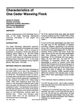 Characteristics of One Cedar Waxwing Flock