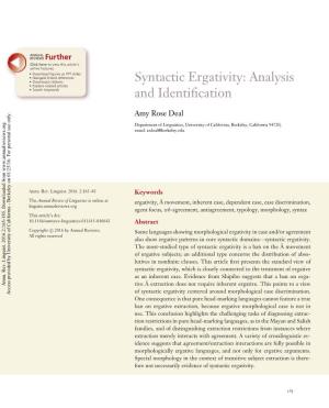 Syntactic Ergativity: Analysis • Explore Related Articles • Search Keywords and Identiﬁcation