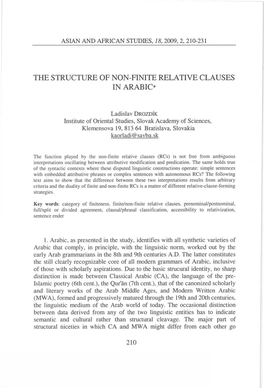 The Structure of Non-Finite Relative Clauses in Arabic*