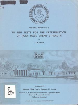 In Situ Tests for the Determination of Rock Mass Shear Strength