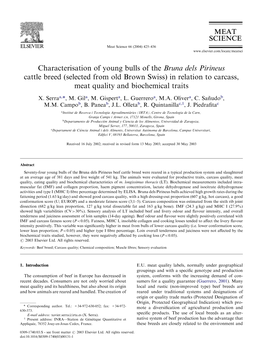 Characterisation of Young Bulls of the Bruna Dels Pirineus Cattle Breed (Selected from Old Brown Swiss) in Relation to Carcass, Meat Quality and Biochemical Traits